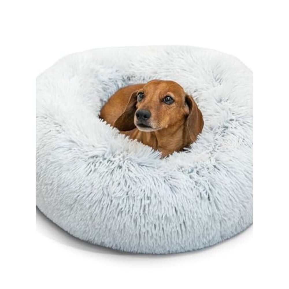 New The Original Calming Donut Dog Bed for Small Dogs up to 25 lbs, Shag Faux Fu